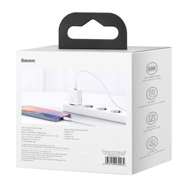 Ātrs lādētājs iPhone Super Si 1C 20W barošanas piegāde + USB -C kabelis - zibens 1m balts