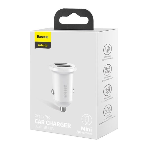Automašīna lādētājs graudiem Pro 2x USB 4,8A balto šķiltavu ligzdai