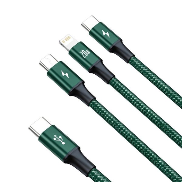 Ātra 3in1 USB-C Cable-USB-C / zibens / mikro USB 20 1,5 m zaļā krāsā