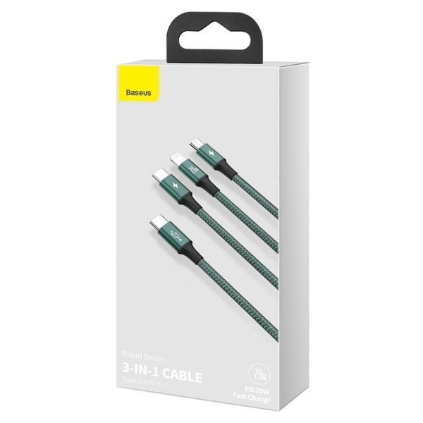 Ātra 3in1 USB-C Cable-USB-C / zibens / mikro USB 20 1,5 m zaļā krāsā