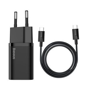 Ātra tīkla lādētājs SI QC PD 25W 3A + USB-C 1M kabelis melns