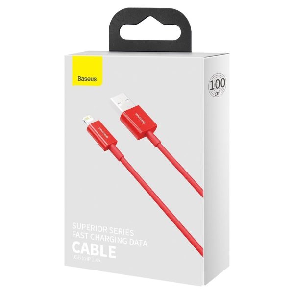 Augstākais kabeļa kabelis iPhone USB - zibens 2,4A 1m sarkans