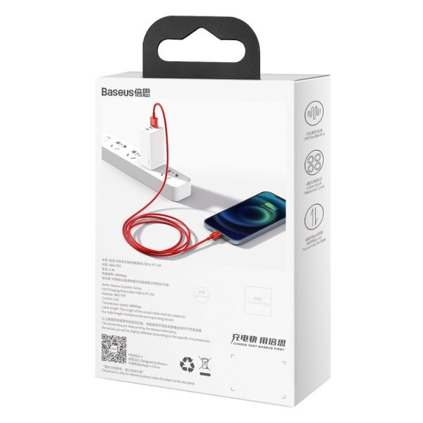 Augstākais kabeļa kabelis iPhone USB - zibens 2,4A 1m sarkans