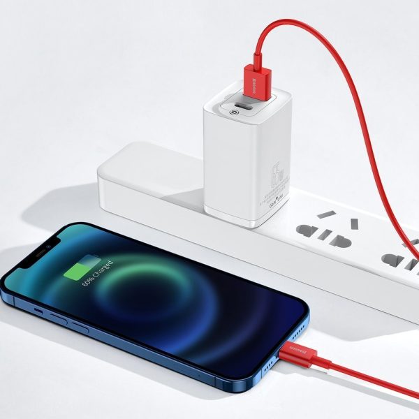 Augstākais kabeļa kabelis iPhone USB - zibens 2,4A 1m sarkans