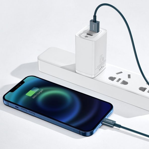 Augstākais kabeļa kabelis iPhone USB - zibens 2,4A 1m zils
