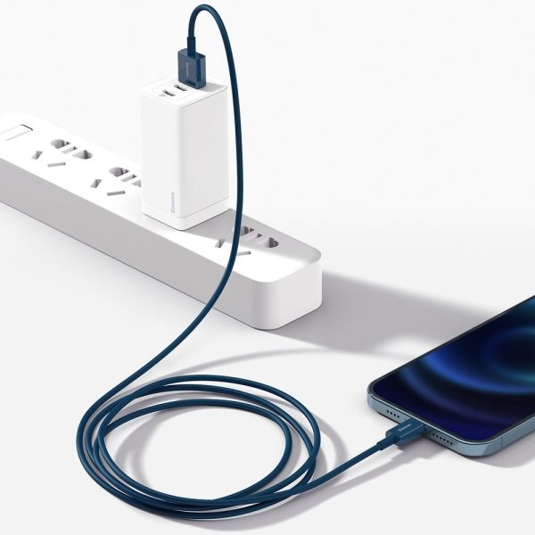 Augstākais kabeļa kabelis iPhone USB - zibens 2,4A 1m zils
