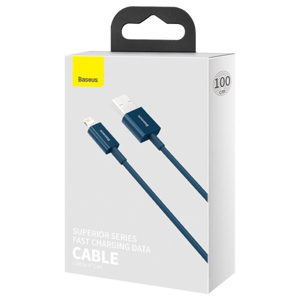 Augstākais kabeļa kabelis iPhone USB - zibens 2,4A 1m zils
