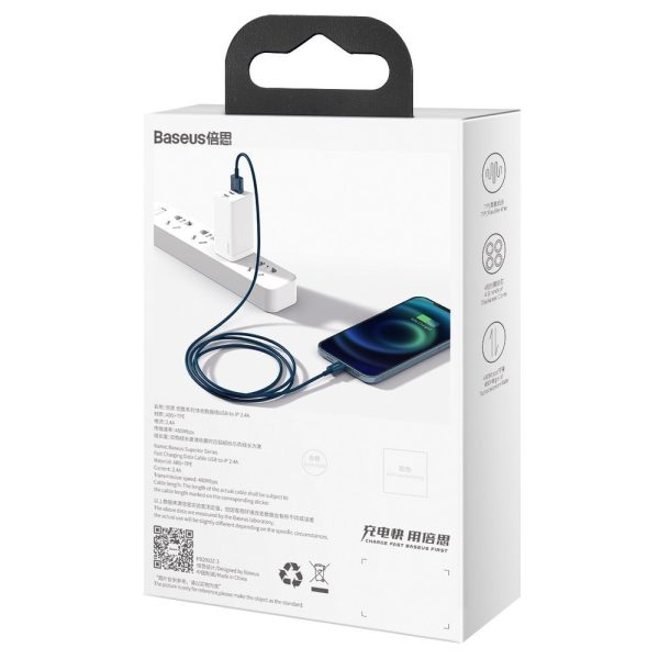 Augstākais kabeļa kabelis iPhone USB - zibens 2,4A 1m zils