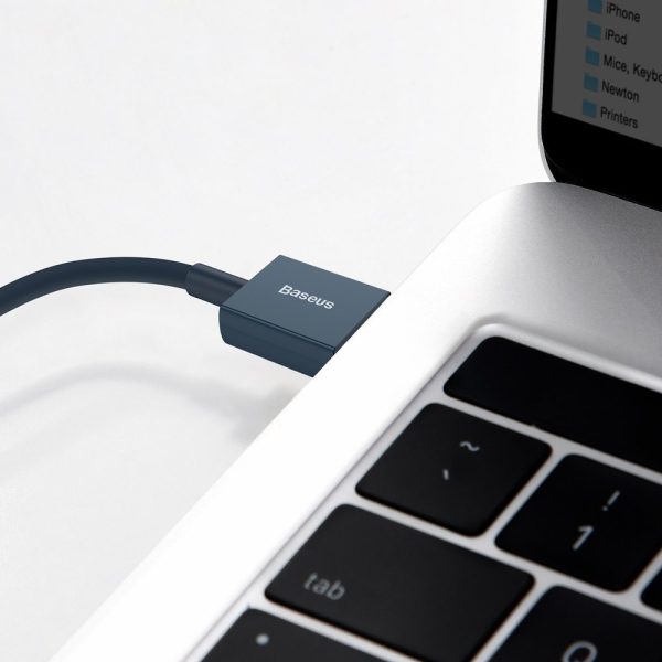 Augstākais kabeļa kabelis iPhone USB - zibens 2,4A 1m zils