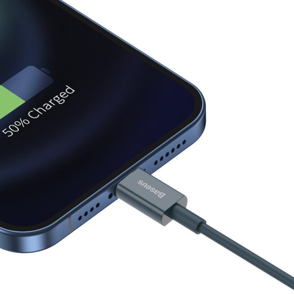 Augstākais kabeļa kabelis iPhone USB - zibens 2,4A 1m zils