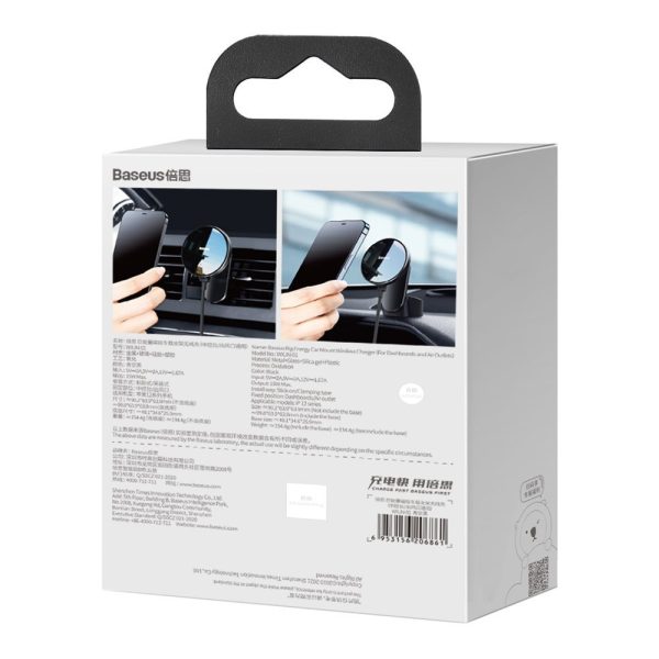 Automašīnu magnētiskā automašīnas turētājs Qi 15W MagSafe lādētājs iPhone Black