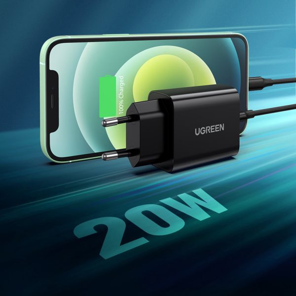 Tīkla lādētājs USB-C 20W barošanas piegādei melnā krāsā