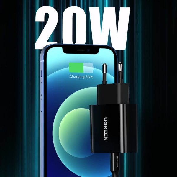 Tīkla lādētājs USB-C 20W barošanas piegādei melnā krāsā