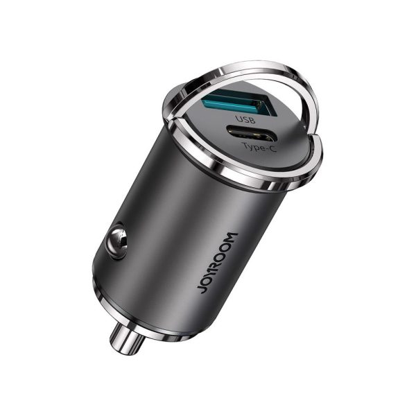 Ātrās automašīnas lādētājs USB-C USB 45W 5A PD QC 3.0 AFC SCP pelēks