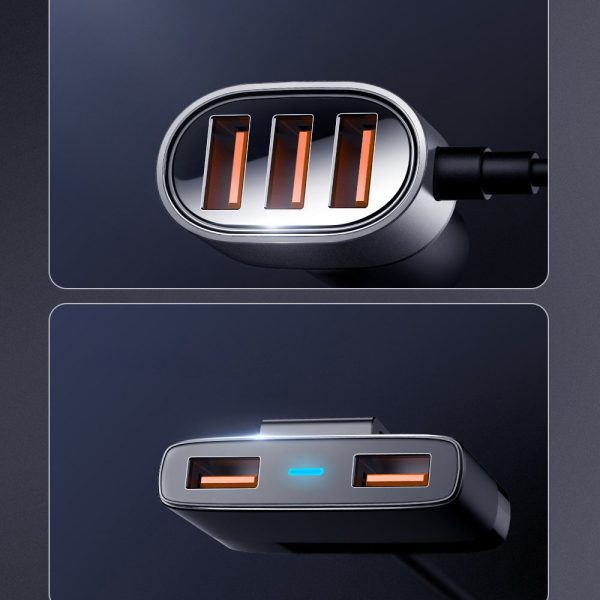 Ātra automašīnas lādētājs 5X USB 6.2A ar melnu pagarinājumu