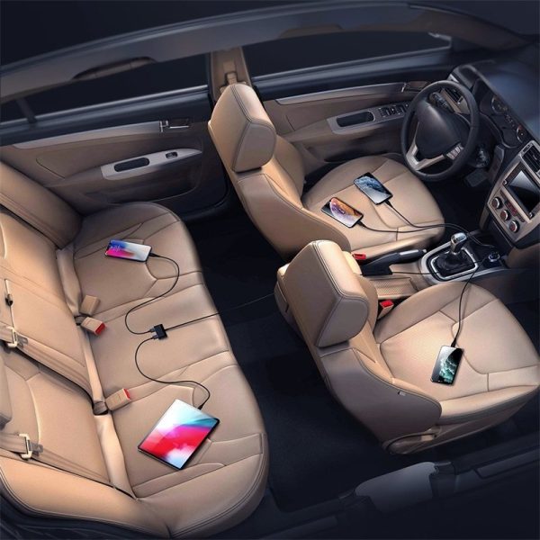 Ātra automašīnas lādētājs 5X USB 6.2A ar melnu pagarinājumu