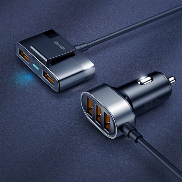 Ātra automašīnas lādētājs 5X USB 6.2A ar melnu pagarinājumu