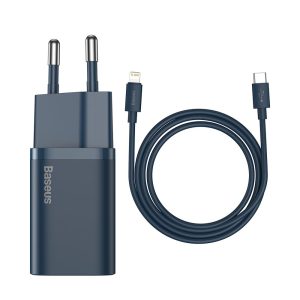Lielisks Si 1c ātrs USB-C 20W PD lādētājs + iphone zibens 1m zils