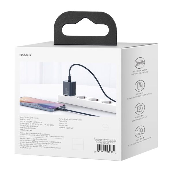 Lielisks Si 1c ātrs USB-C 20W PD lādētājs + iphone zibens 1m zils