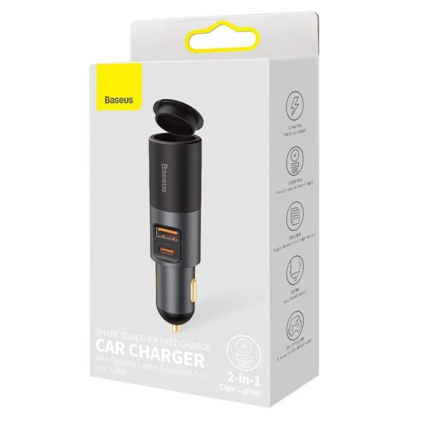 USB USB-C automašīnas lādētājs QC PD dalās kopā pelēkā krāsā
