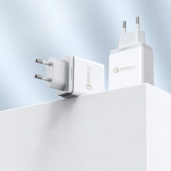 Ātra maksa 3,0 18W 3A USB White Charger ātrs lādētājs