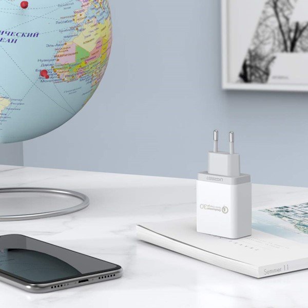 Ātra maksa 3,0 18W 3A USB White Charger ātrs lādētājs
