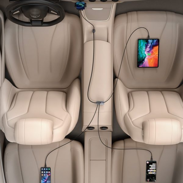Dalieties kopā 2X USB 2X USB-C 120W PPS QC PD pelēkās automašīnas lādētājs