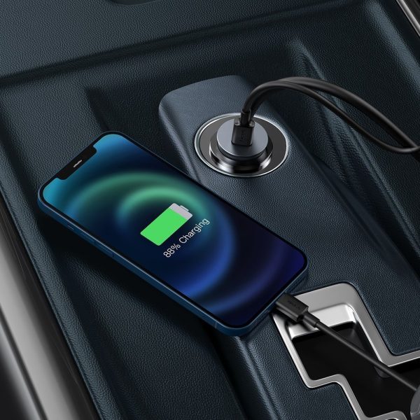 Dalieties kopā 2X USB 2X USB-C 120W PPS QC PD pelēkās automašīnas lādētājs