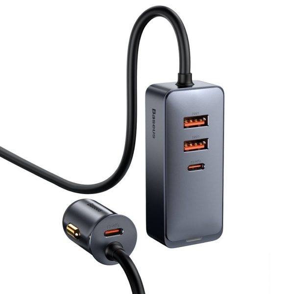 Dalieties kopā 2X USB 2X USB-C 120W PPS QC PD pelēkās automašīnas lādētājs