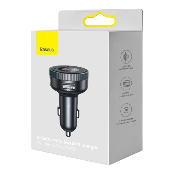 FM raidītājs mp3 atskaņotājs LED automašīnas lādētājs 2x USB Bluetooth Black