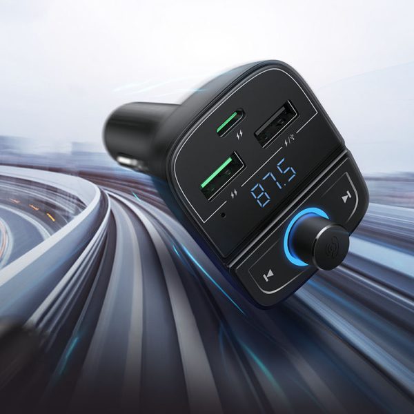 Raidītājs fm mp3 bluetooth 5.0 automašīnas lādētājs 3x USB TF MicroSd Black