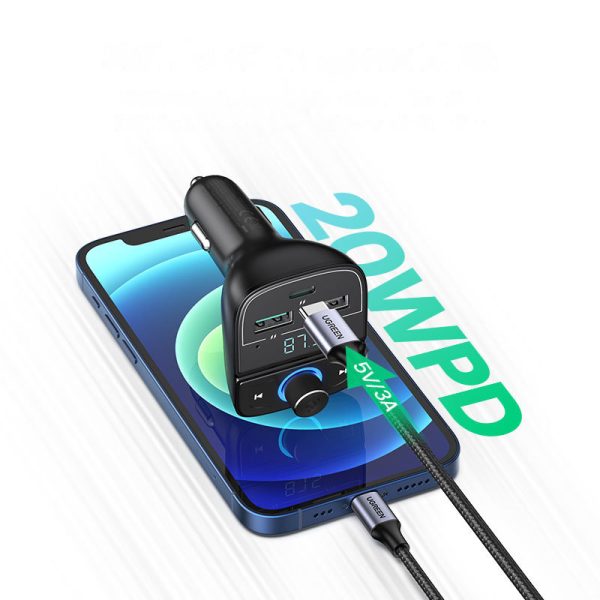 Raidītājs fm mp3 bluetooth 5.0 automašīnas lādētājs 3x USB TF MicroSd Black