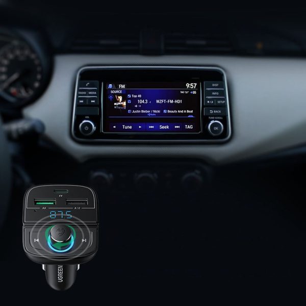 Raidītājs fm mp3 bluetooth 5.0 automašīnas lādētājs 3x USB TF MicroSd Black