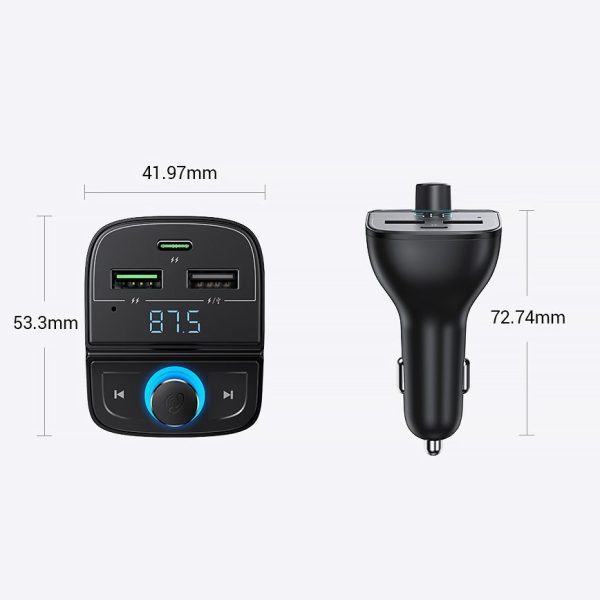 Raidītājs fm mp3 bluetooth 5.0 automašīnas lādētājs 3x USB TF MicroSd Black