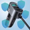 Automašīnas lādētājs 5 2xpd ierīces + 2xQC3.0 72W 1,5m melnas krāsas
