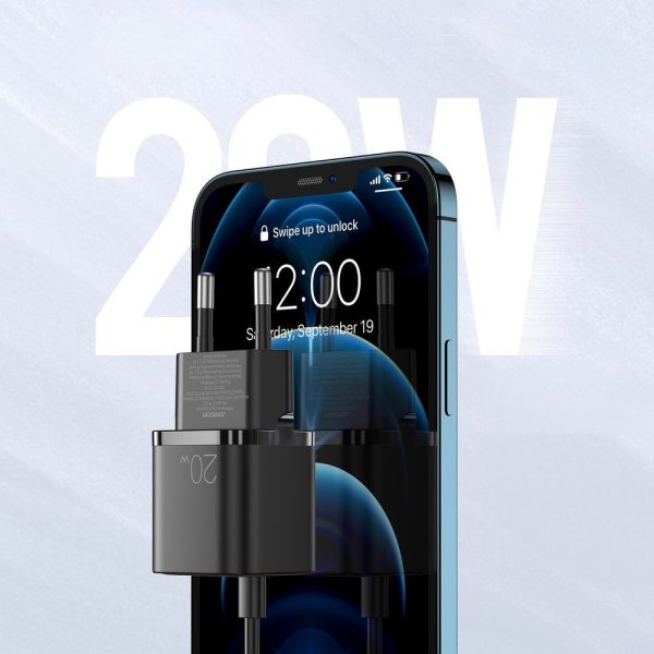 Ātrā tīkla lādētājs USB-C 20W Power Piegāde Ātrā uzlāde 3.0 AFC Black
