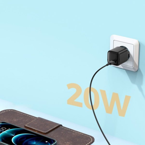 Ātrā tīkla lādētājs USB-C 20W Power Piegāde Ātrā uzlāde 3.0 AFC Black