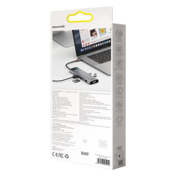 Daudzfunkcionālais centrmezgls USB-C metāla mirdzums 11w1 GREAM