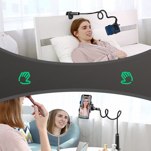 Universāls rokturis stāvošais stends telefona planšetdatora statīvam ar elastīgu baltu roku
