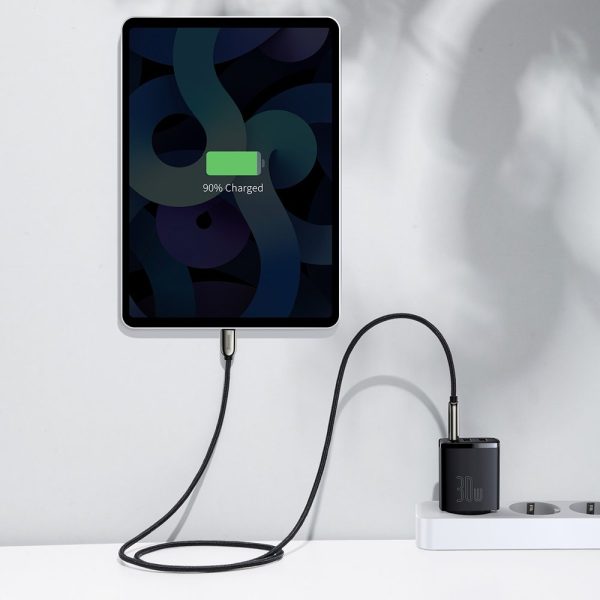 Kompakts ātrs 2x USB-C 30W 3A PD QC melnais lādētājs