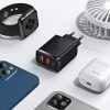 Kompakts ātrs 2x USB-C 30W 3A PD QC melnais lādētājs