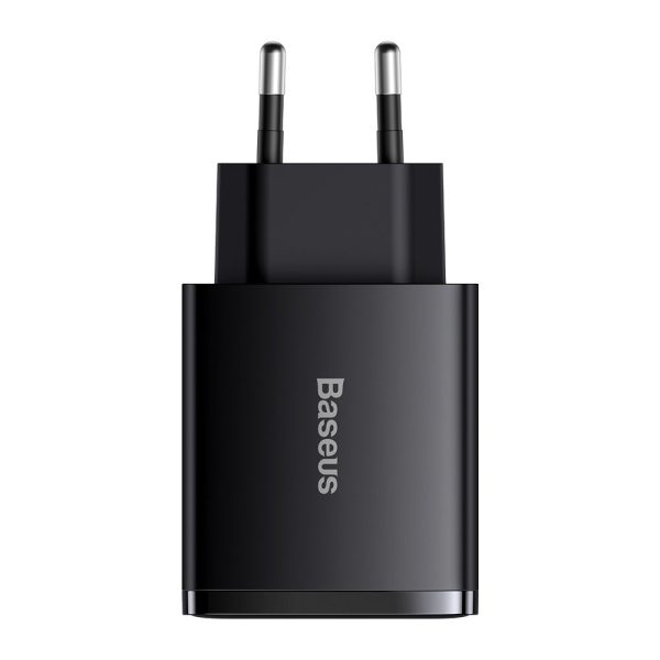 Kompakts ātrs 2x USB-C 30W 3A PD QC melnais lādētājs