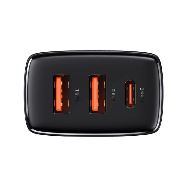 Kompakts ātrs 2x USB-C 30W 3A PD QC melnais lādētājs