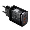 Kompakts ātrs 2x USB-C 30W 3A PD QC melnais lādētājs