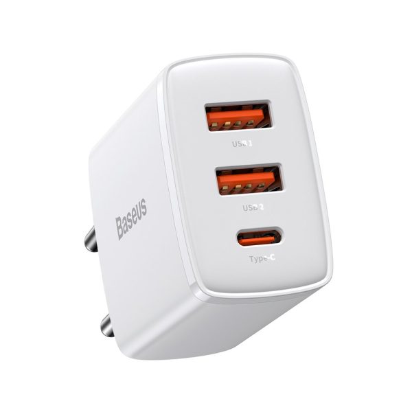 Kompakts ātrs 2x USB-C 30W 3A PD QC White Network Charger