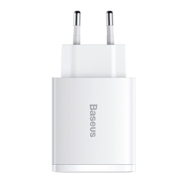 Kompakts ātrs 2x USB-C 30W 3A PD QC White Network Charger