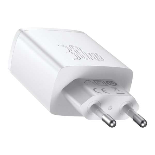 Kompakts ātrs 2x USB-C 30W 3A PD QC White Network Charger