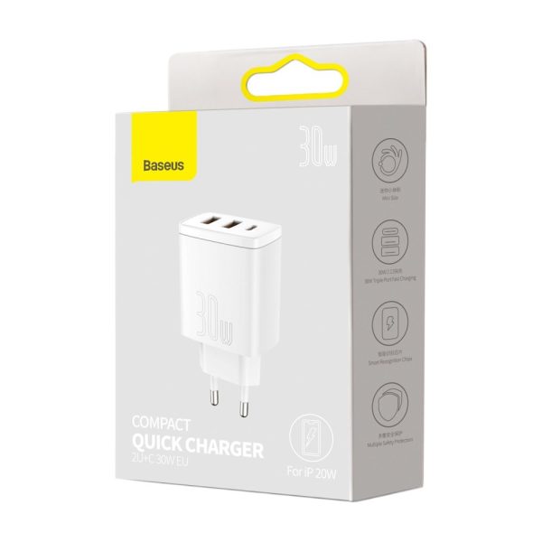 Kompakts ātrs 2x USB-C 30W 3A PD QC White Network Charger