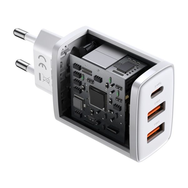 Kompakts ātrs 2x USB-C 30W 3A PD QC White Network Charger