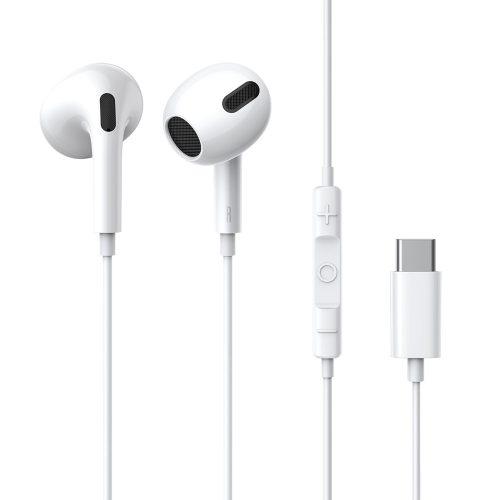 Austiņas uz kabeļa ar USB-C encok C17 balto mikrofonu